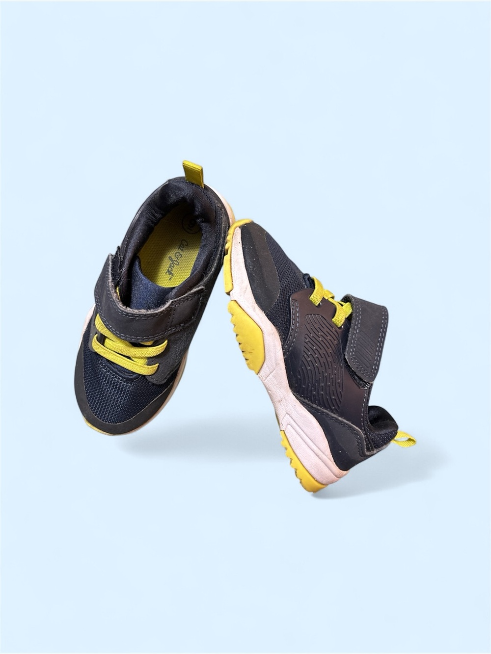 Cat & Jack Navy and Neon Yellow/Green Kids Sneakers with Velcro Strap